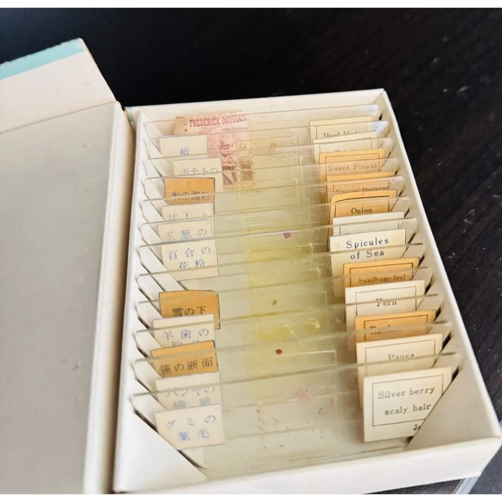 Vintage Japanese Prepared Microscope Slides– Mixed Plant / Animal Specimens 22pc